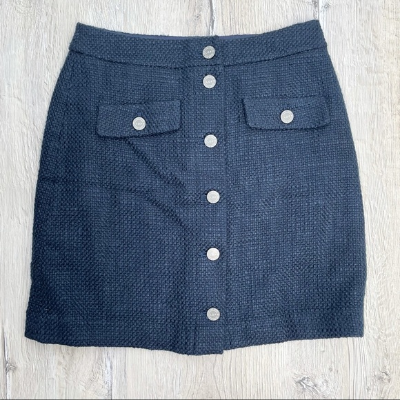 Loft Knited Wool Blend Button Blue Skirt Sz 2 - Picture 1 of 8